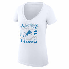 G-III 4Her by Carl Banks Women's Super-Slim Fit Lightweight Collage Team V-Neck T-Shirt - Detroit Lions