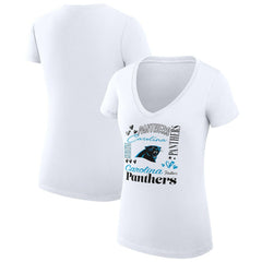 G-III 4Her by Carl Banks Women's Super-Slim Fit Lightweight Collage Team V-Neck T-Shirt - Carolina Panthers