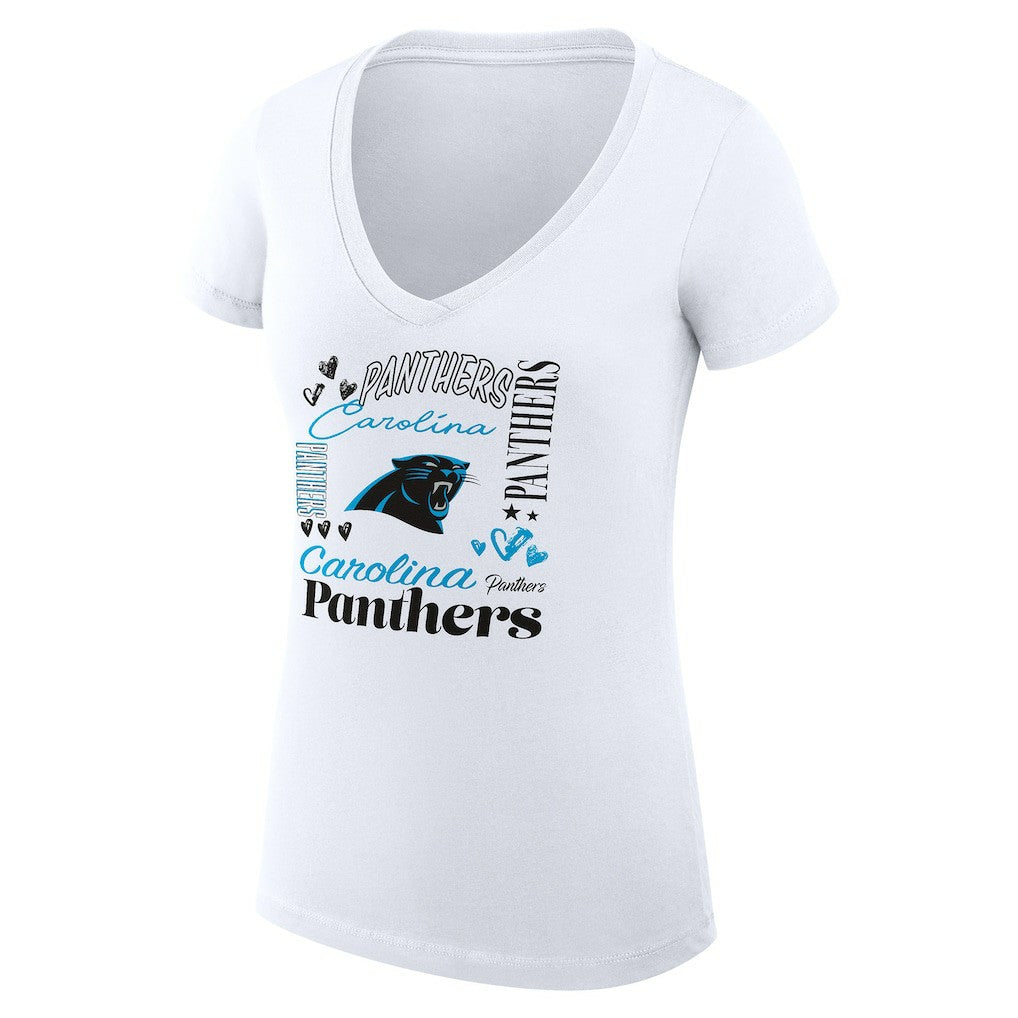 G-III 4Her by Carl Banks Women's Super-Slim Fit Lightweight Collage Team V-Neck T-Shirt - Carolina Panthers