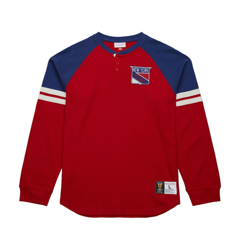 NHL Red New York Rangers Mitchell & Ness Thermal Henley Long Sleeve T-Shirt
