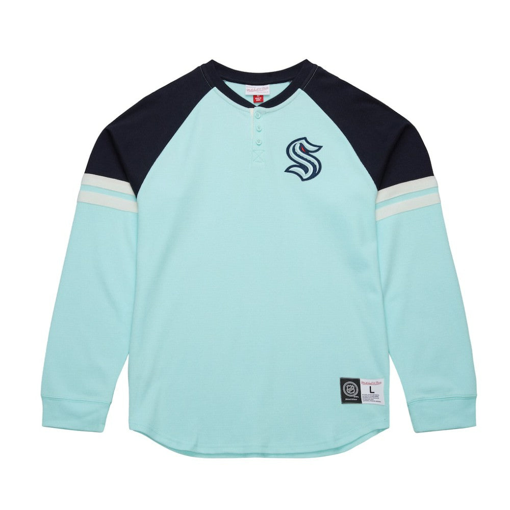 NHL Light Blue Seattle Kraken Mitchell & Ness Thermal Henley Long Sleeve T-Shirt