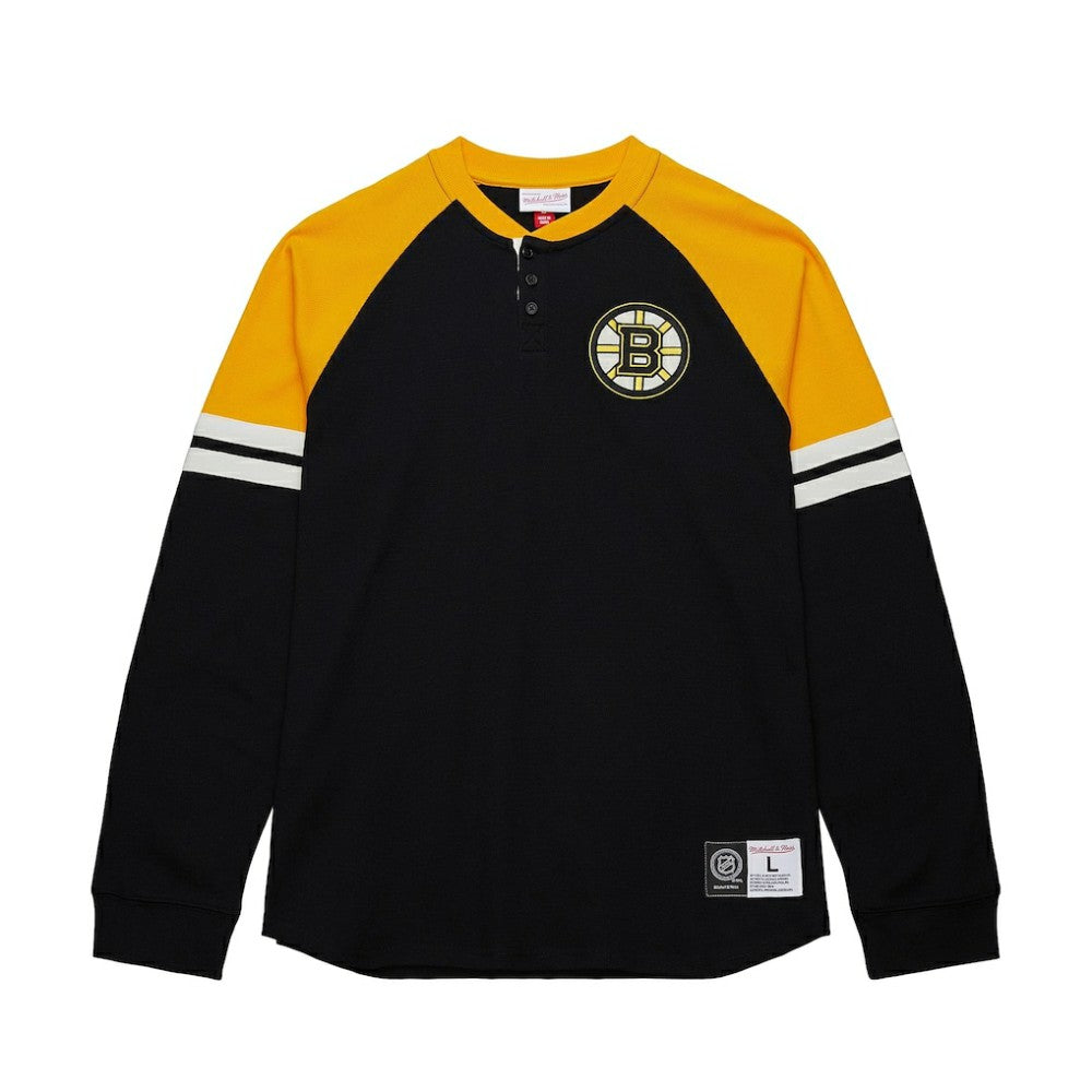 NHL Black Boston Bruins Mitchell & Ness Thermal Henley Long Sleeve T-Shirt