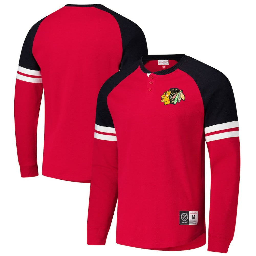 NHL Red Chicago Blackhawks Mitchell & Ness Thermal Henley Long Sleeve T-Shirt