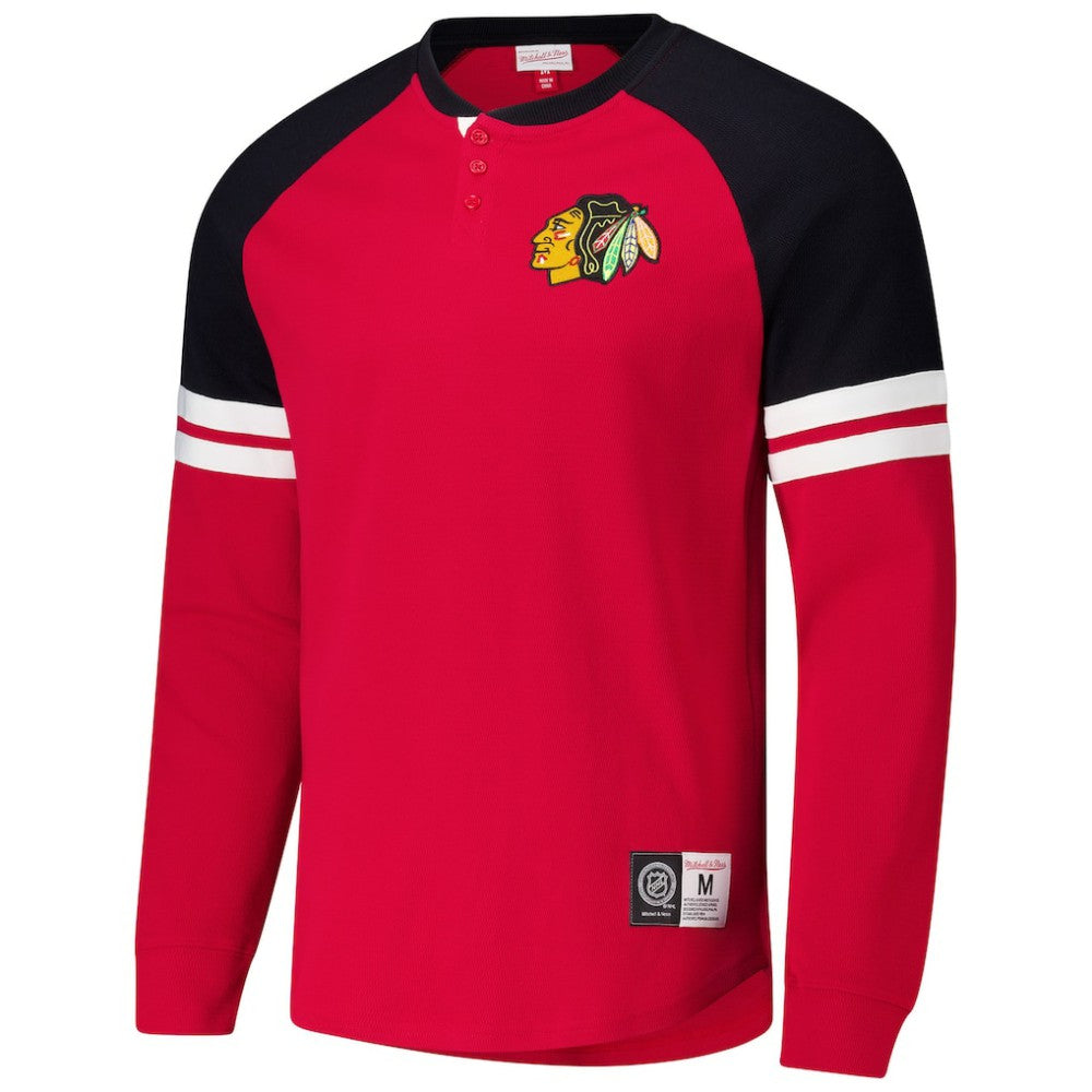 NHL Red Chicago Blackhawks Mitchell & Ness Thermal Henley Long Sleeve T-Shirt