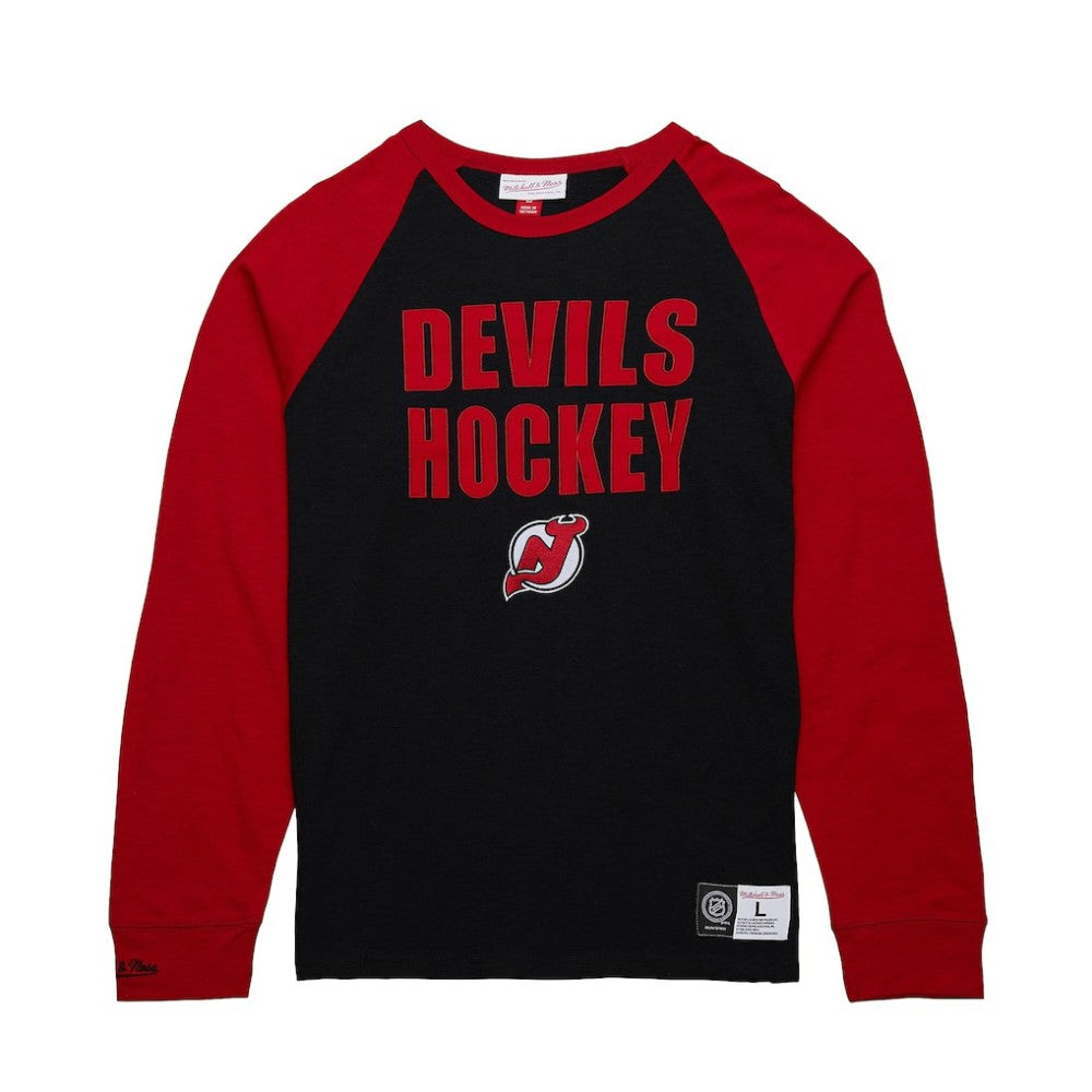 NHL Black/Red New Jersey Devils Mitchell & Ness Legendary Slub Raglan Long Sleeve T-Shirt