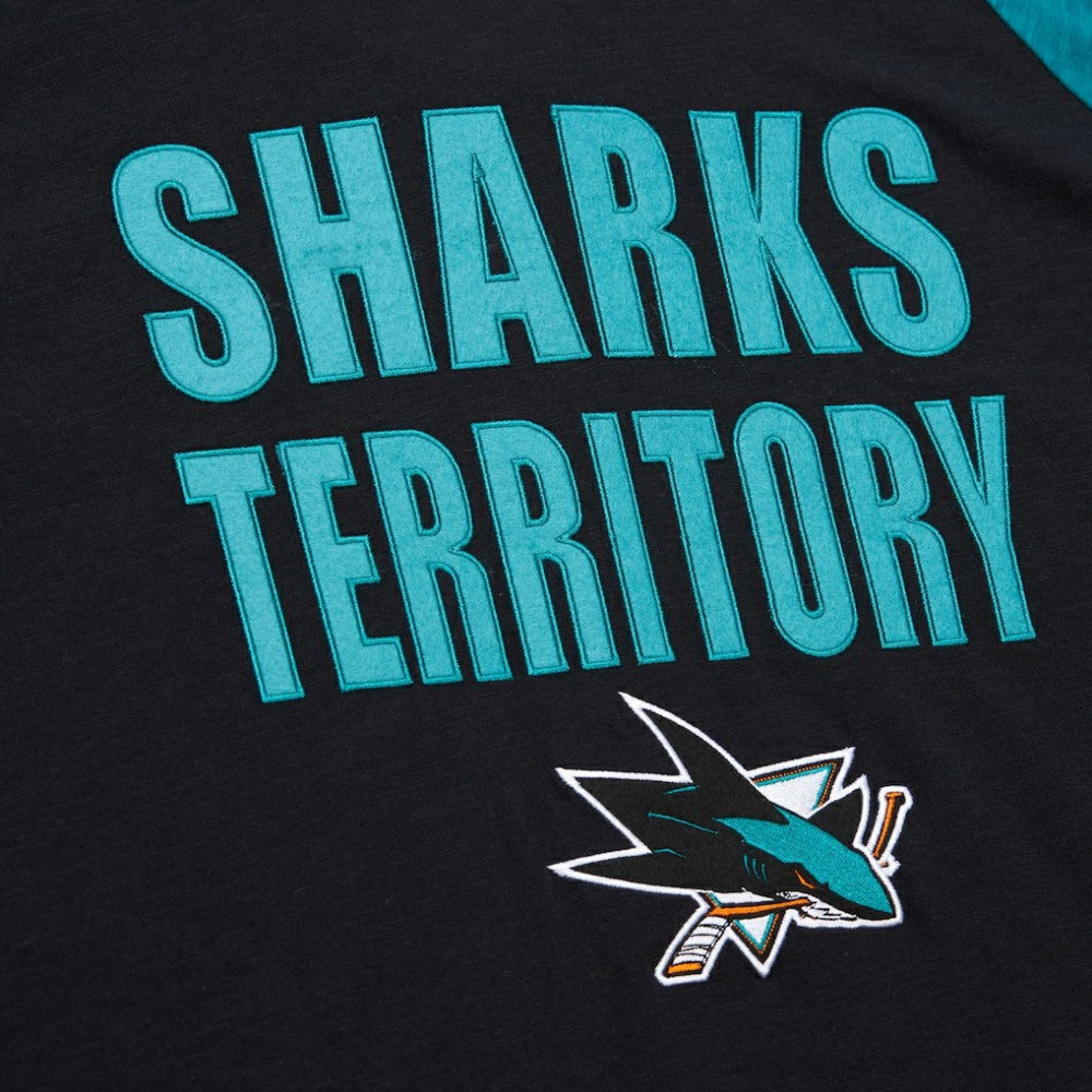 NHL Black/Teal San Jose Sharks Mitchell & Ness Legendary Slub Raglan Long Sleeve T-Shirt