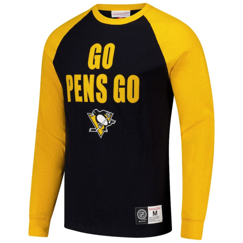 NHL Black/Gold Pittsburgh Penguins Mitchell & Ness Legendary Slub Raglan Long Sleeve T-Shirt
