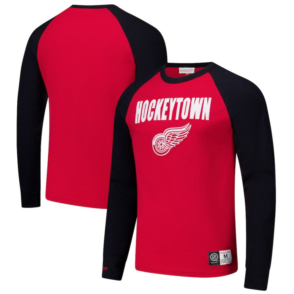 NHL Red/Black Detroit Red Wings Mitchell & Ness Legendary Slub Raglan Long Sleeve T-Shirt