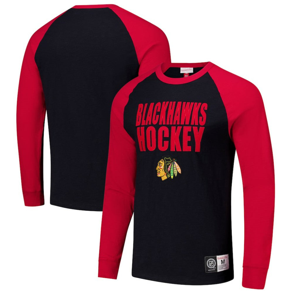 NHL Black/Red Chicago Blackhawks Mitchell & Ness Legendary Slub Raglan Long Sleeve T-Shirt