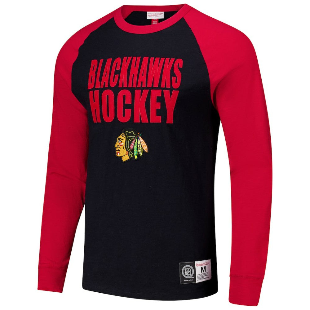 NHL Black/Red Chicago Blackhawks Mitchell & Ness Legendary Slub Raglan Long Sleeve T-Shirt