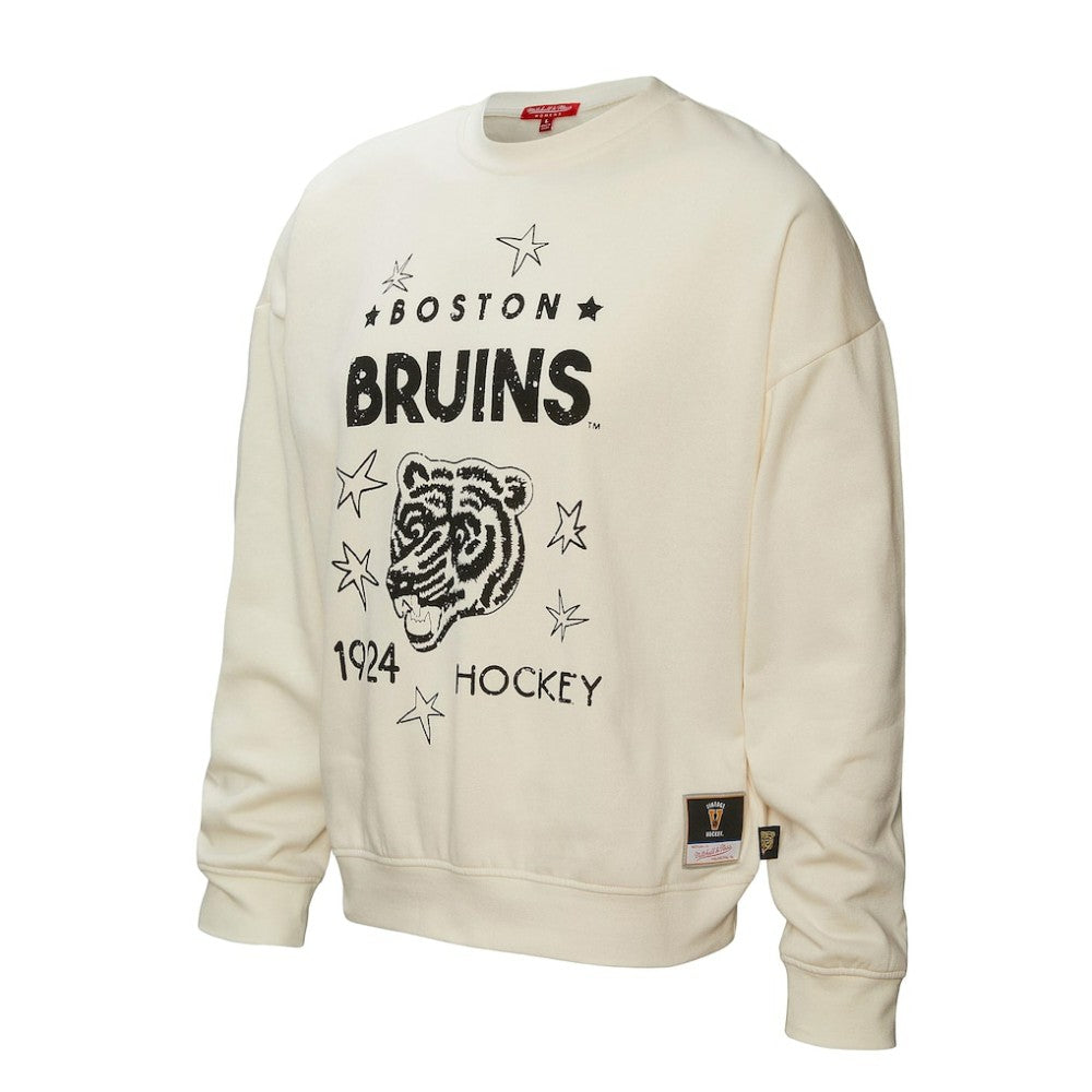 NHL Cream Boston Bruins Mitchell & Ness Women's Logo 3.0 Pullover Sweatshirt