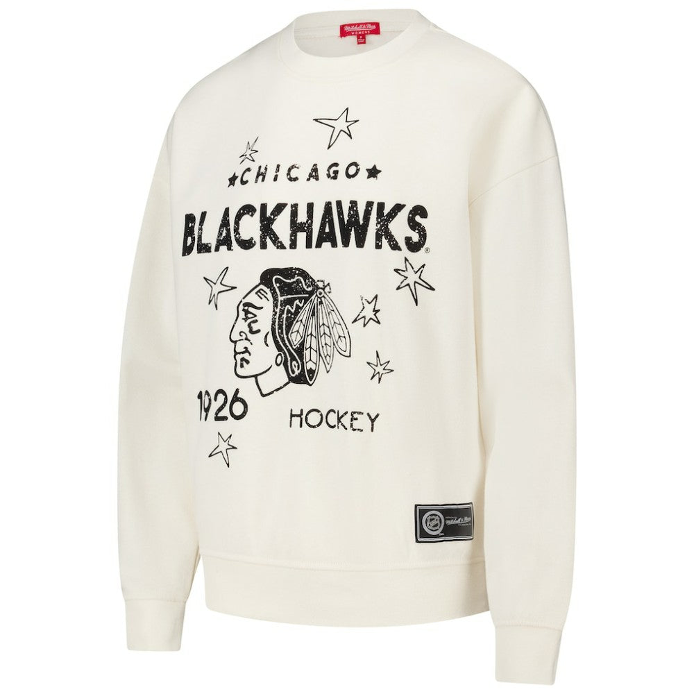 NHL Cream Chicago Blackhawks Mitchell & Ness Women's Logo 3.0 Pullover Sweatshirt