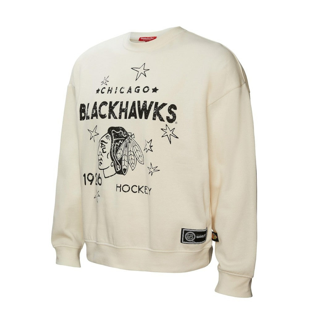 NHL Cream Chicago Blackhawks Mitchell & Ness Women's Logo 3.0 Pullover Sweatshirt