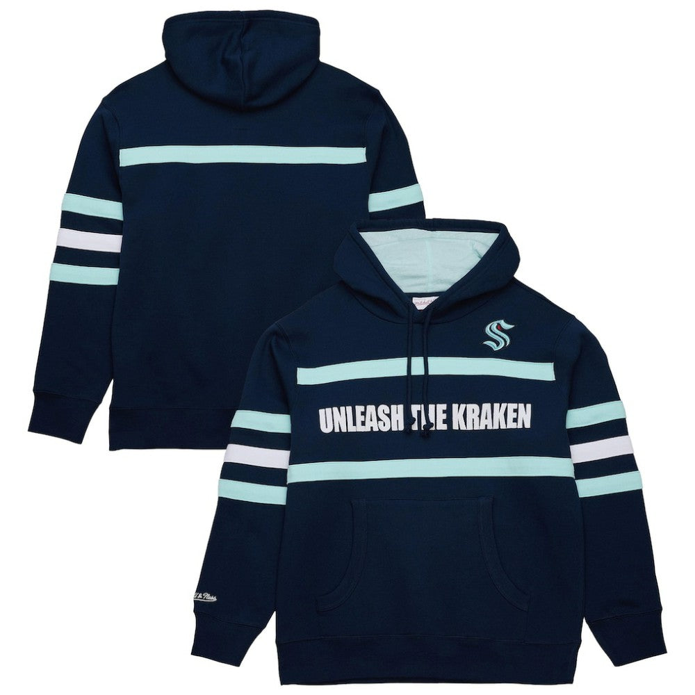 NHL Navy Seattle Kraken Mitchell & Ness Head Coach Slogan Pullover Hoodie