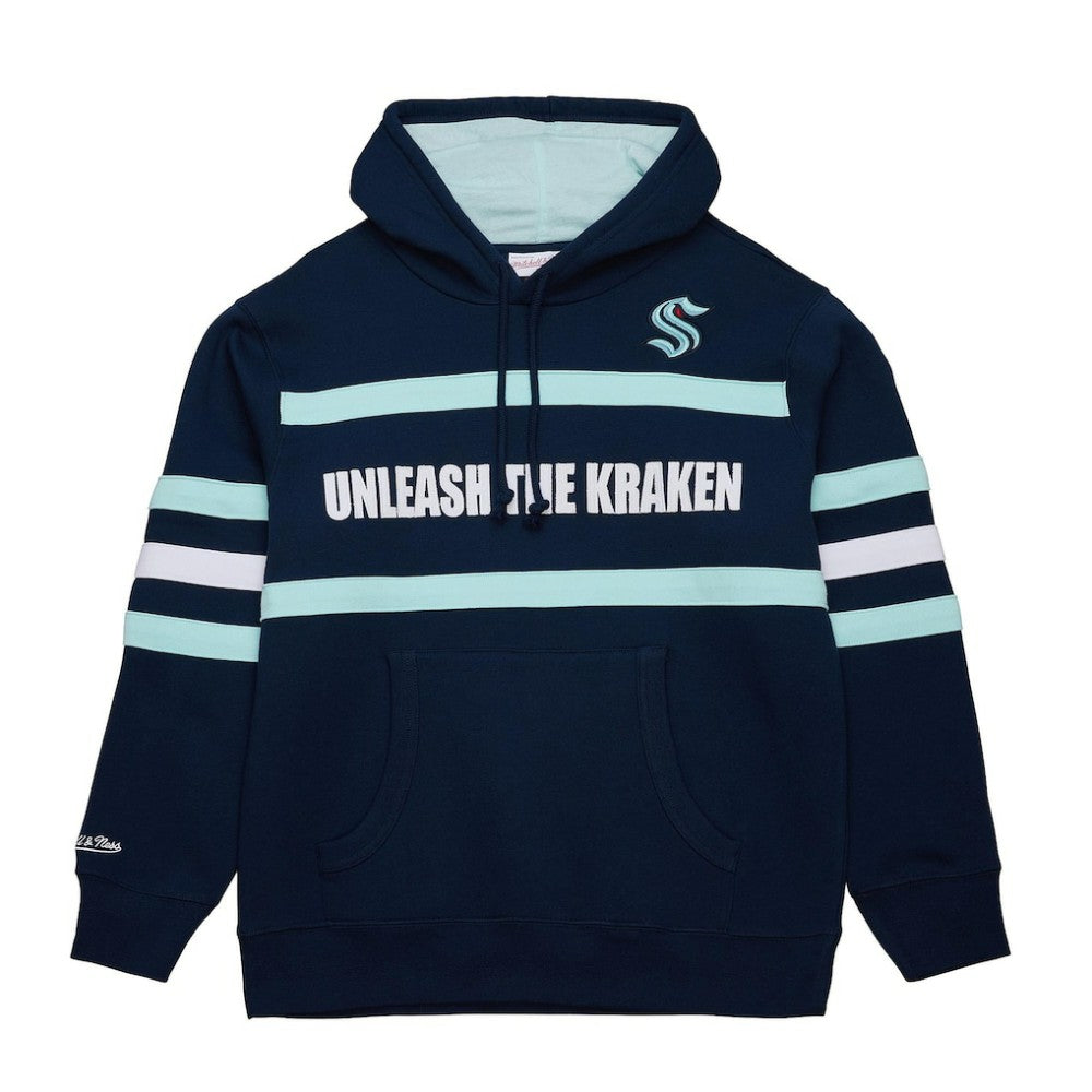 NHL Navy Seattle Kraken Mitchell & Ness Head Coach Slogan Pullover Hoodie