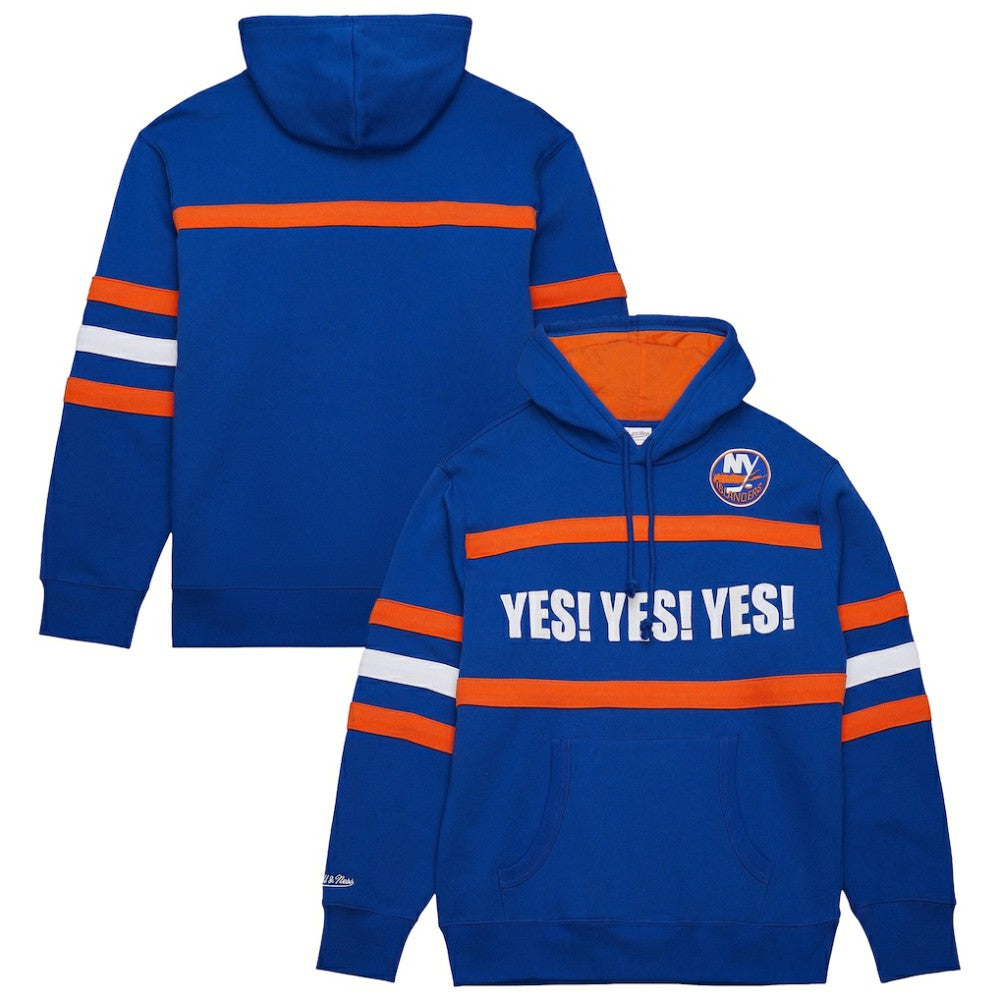 NHL Royal New York Islanders Mitchell & Ness Head Coach Slogan Pullover Hoodie
