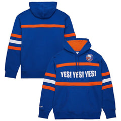 NHL Royal New York Islanders Mitchell & Ness Head Coach Slogan Pullover Hoodie