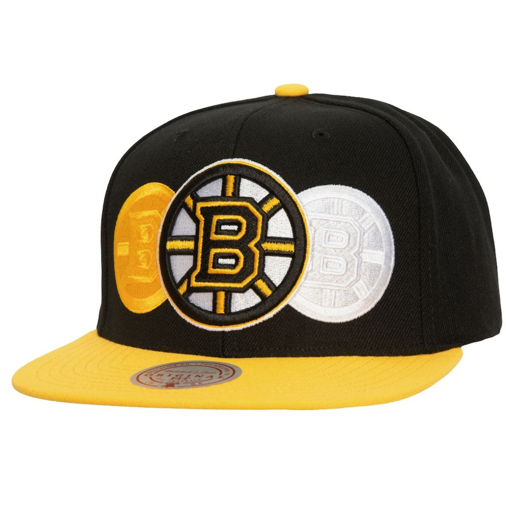NHL Black Boston Bruins Mitchell & Ness Soul Triple Up Snapback Hat