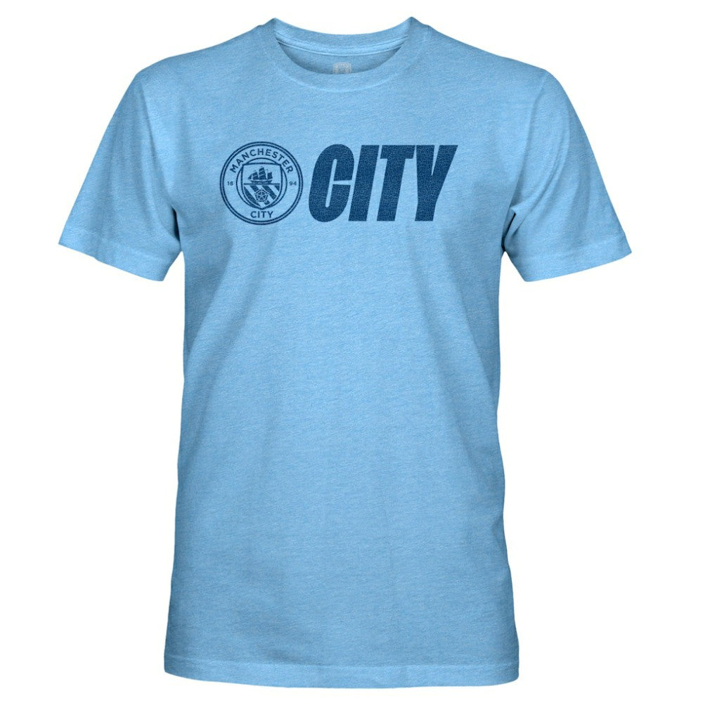 Manchester City 1863FC Mono Badge Lock-Up Retro Tri-Blend T-Shirt -  Sky Blue