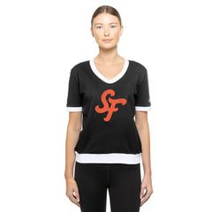 MLB San Francisco Giants New Era Women's 2025 City Connect Rhinestone V-Neck T-Shirt