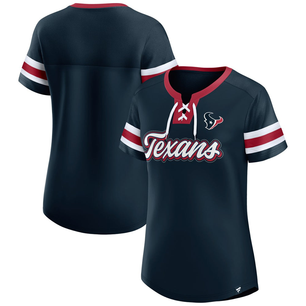 Women's Iconic Bling Athena Lace-Up V-Neck T-Shirt - Houston Texans