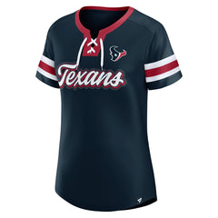 Women's Iconic Bling Athena Lace-Up V-Neck T-Shirt - Houston Texans