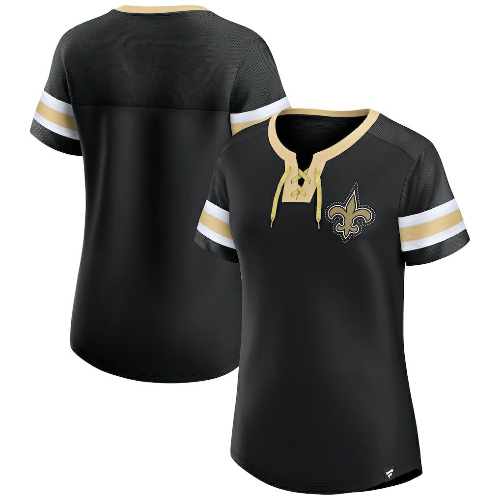 Women's Bling Athena Jersey Style Lace-up T-Shirt - New Orleans Saints