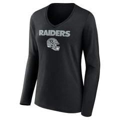 Brock Bowers  Women's Name & Number Team Wordmark Long Sleeve V-Neck T-Shirt - Las Vegas Raiders