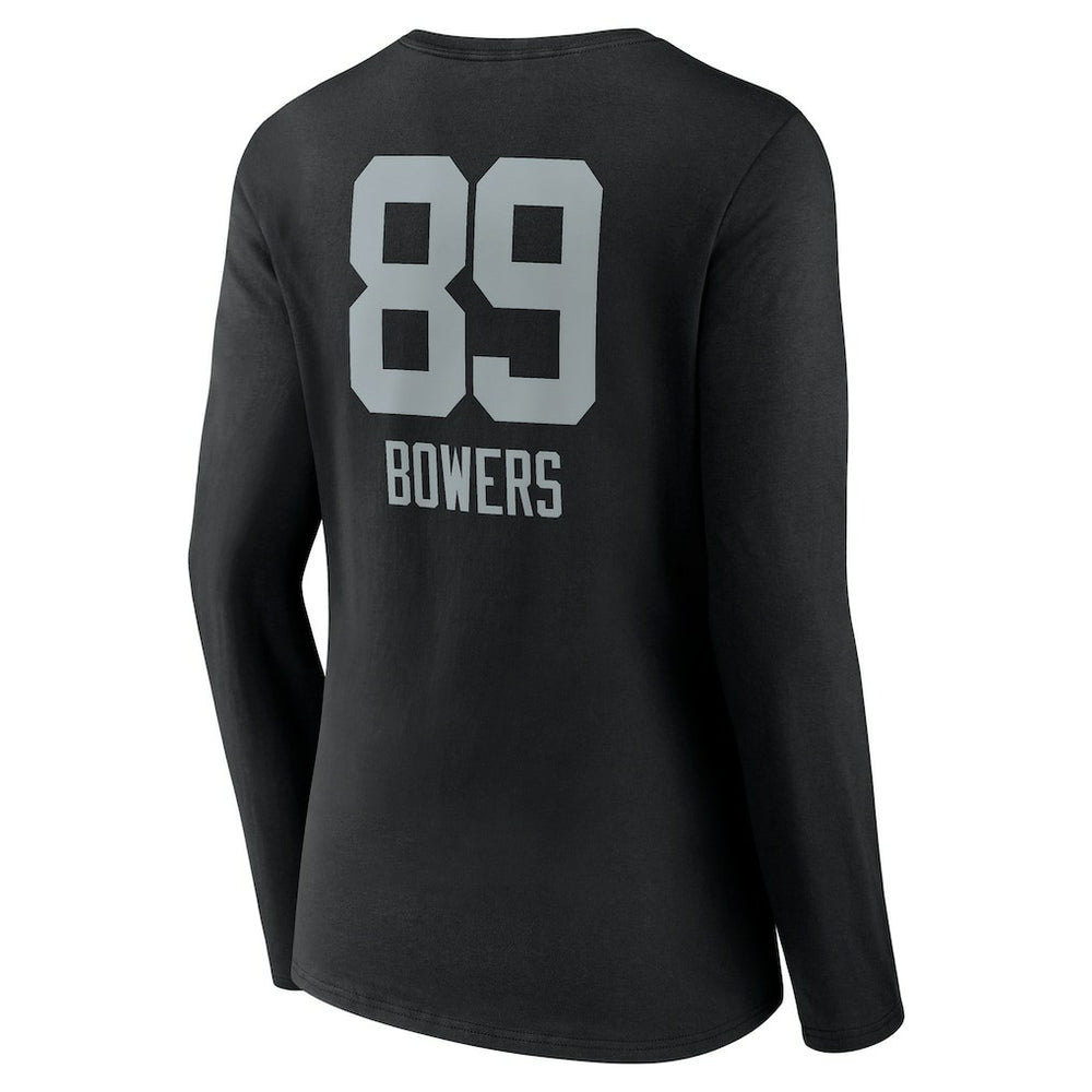 Brock Bowers  Women's Name & Number Team Wordmark Long Sleeve V-Neck T-Shirt - Las Vegas Raiders