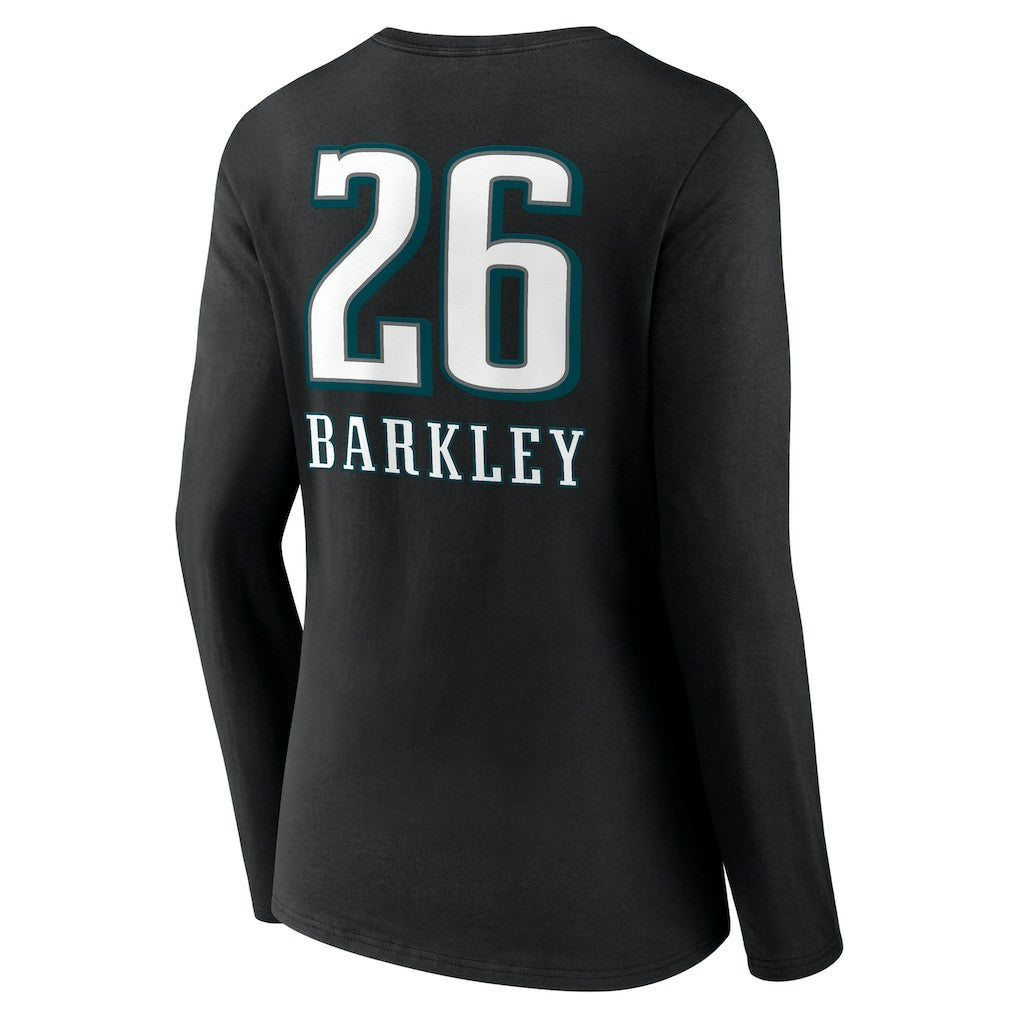 Saquon Barkley  Women's Name & Number Team Wordmark Long Sleeve V-Neck T-Shirt - Philadelphia Eagles