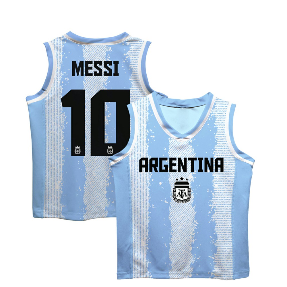 Lionel Messi Argentina National Team Vive La Fete Youth Painted Stripes Basketball Jersey -  Light Blue