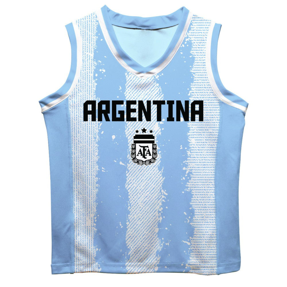 Lionel Messi Argentina National Team Vive La Fete Youth Painted Stripes Basketball Jersey -  Light Blue