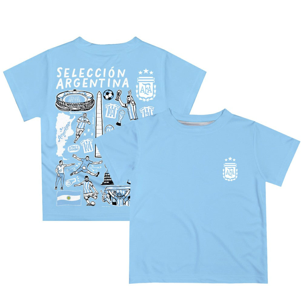 Argentina National Team Vive La Fete Youth Impressions Artwork T-Shirt -  Light Blue