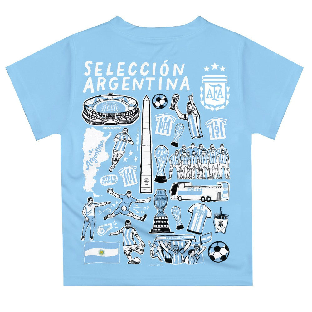 Argentina National Team Vive La Fete Youth Impressions Artwork T-Shirt -  Light Blue