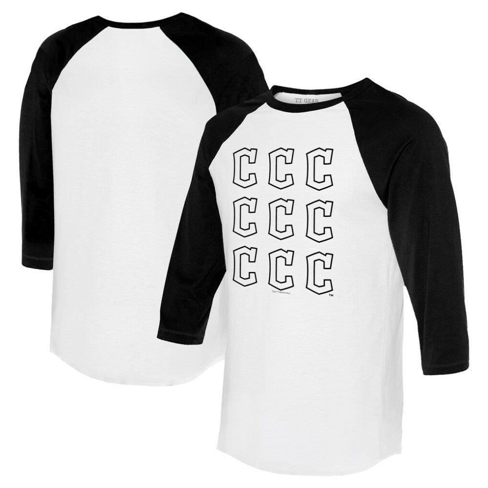MLB Cleveland Guardians Tiny Turnip Women's Logo Grid 3/4 Sleeve Raglan T-Shirt