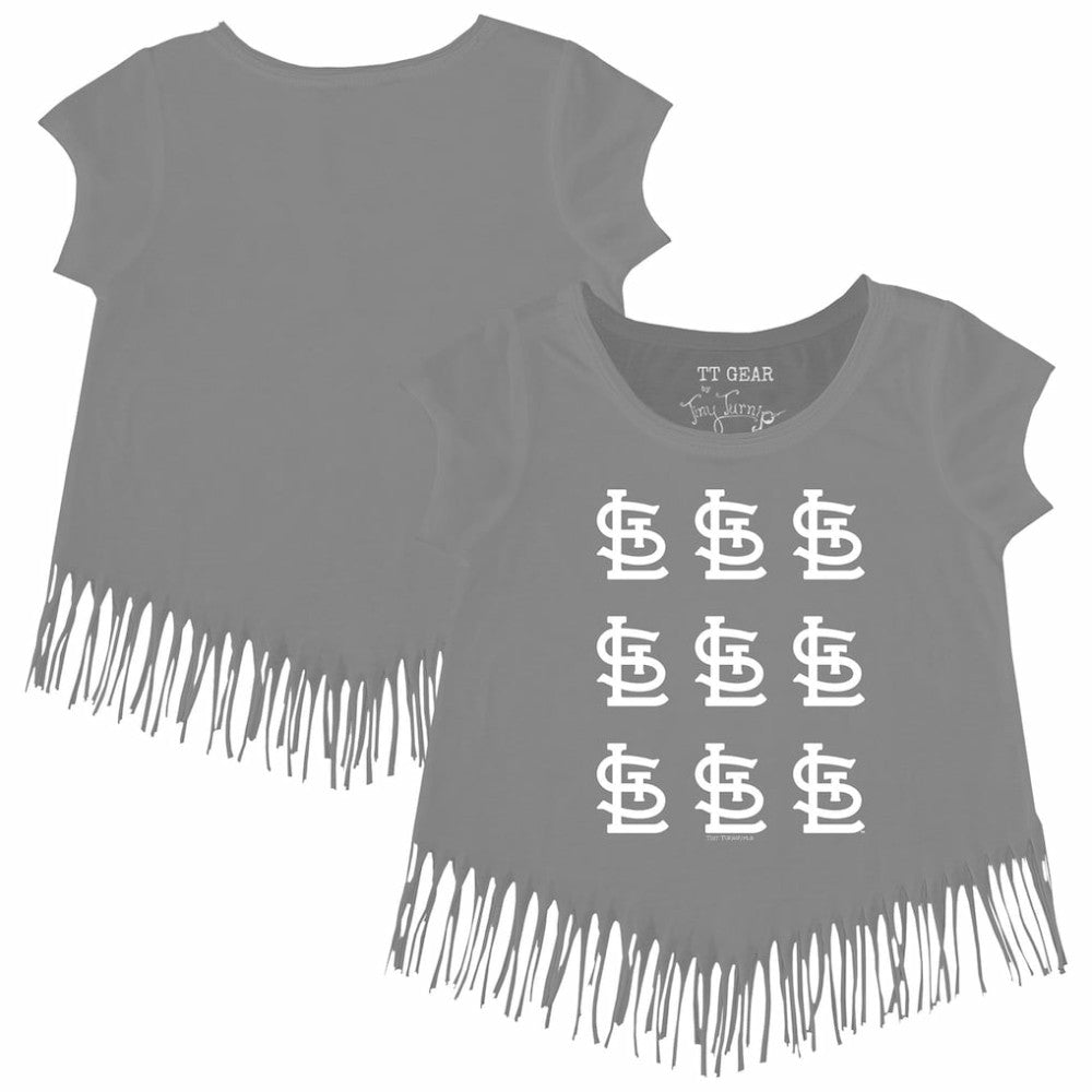 MLB St. Louis Cardinals Tiny Turnip Girls Youth Logo Grid Fringe T-Shirt