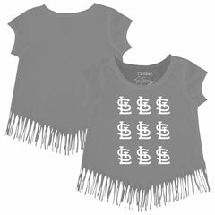 MLB St. Louis Cardinals Tiny Turnip Girls Youth Logo Grid Fringe T-Shirt