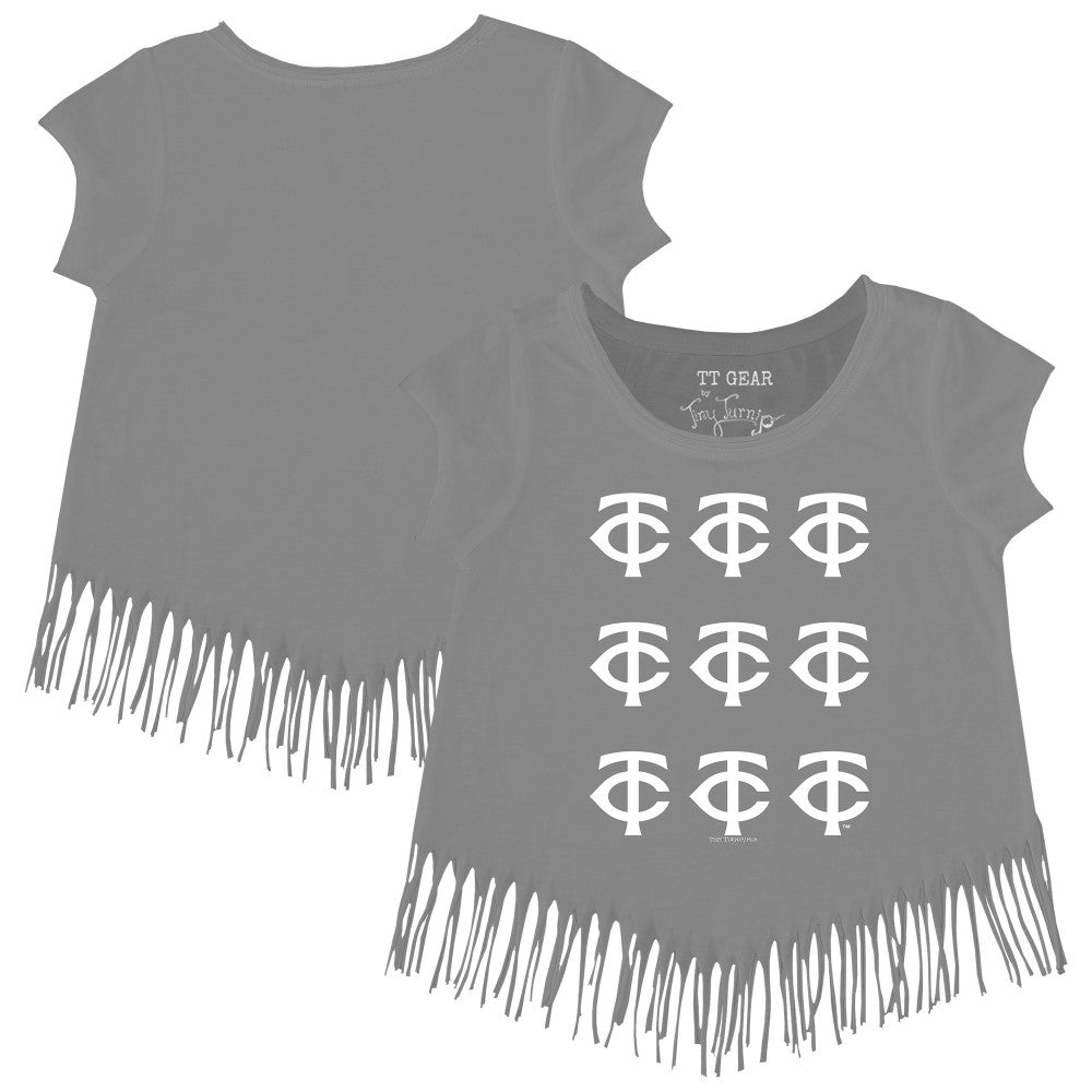 MLB Minnesota Twins Tiny Turnip Girls Youth Logo Grid Fringe T-Shirt