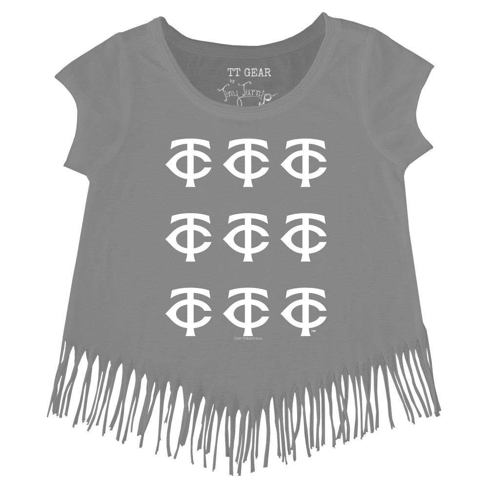 MLB Minnesota Twins Tiny Turnip Girls Youth Logo Grid Fringe T-Shirt