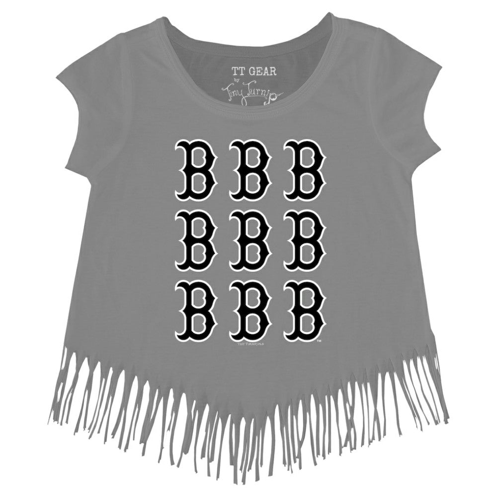 MLB Boston Red Sox Tiny Turnip Girls Youth Logo Grid Fringe T-Shirt