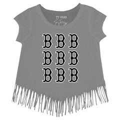 MLB Boston Red Sox Tiny Turnip Girls Youth Logo Grid Fringe T-Shirt