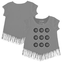 MLB Chicago Cubs Tiny Turnip Girls Youth Logo Grid Fringe T-Shirt