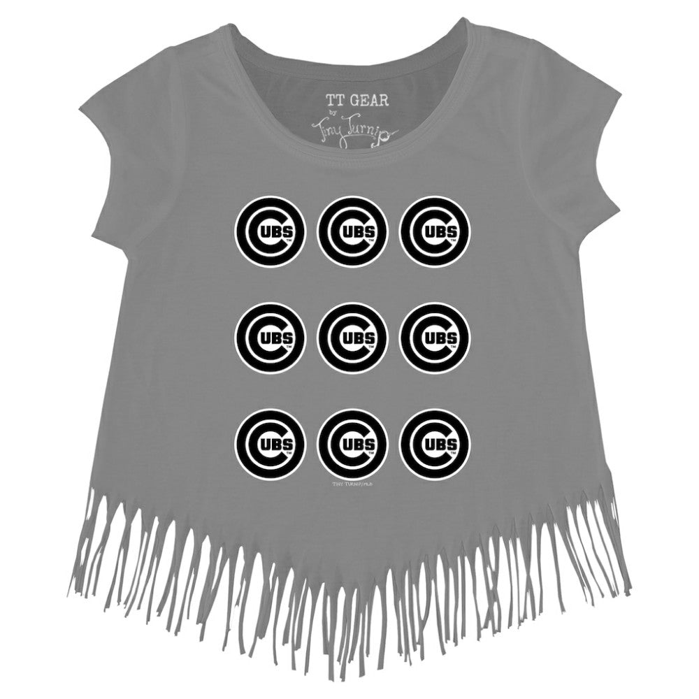 MLB Chicago Cubs Tiny Turnip Girls Youth Logo Grid Fringe T-Shirt