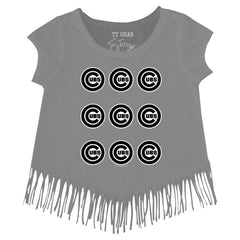 MLB Chicago Cubs Tiny Turnip Girls Youth Logo Grid Fringe T-Shirt