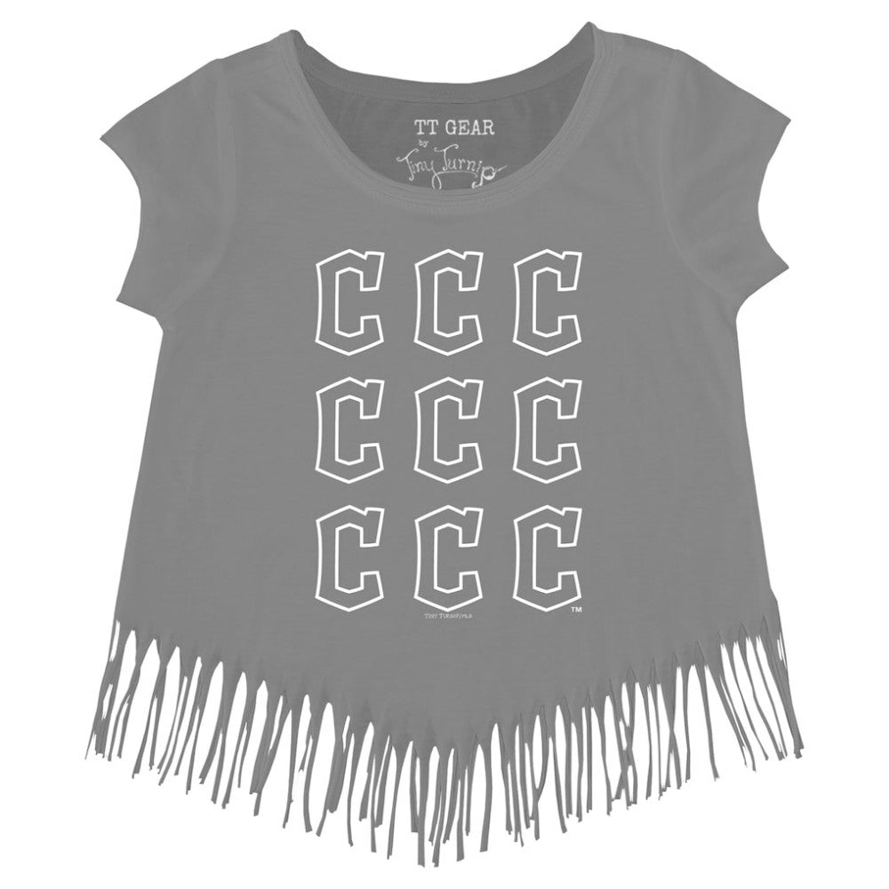 MLB Cleveland Guardians Tiny Turnip Girls Youth Logo Grid Fringe T-Shirt