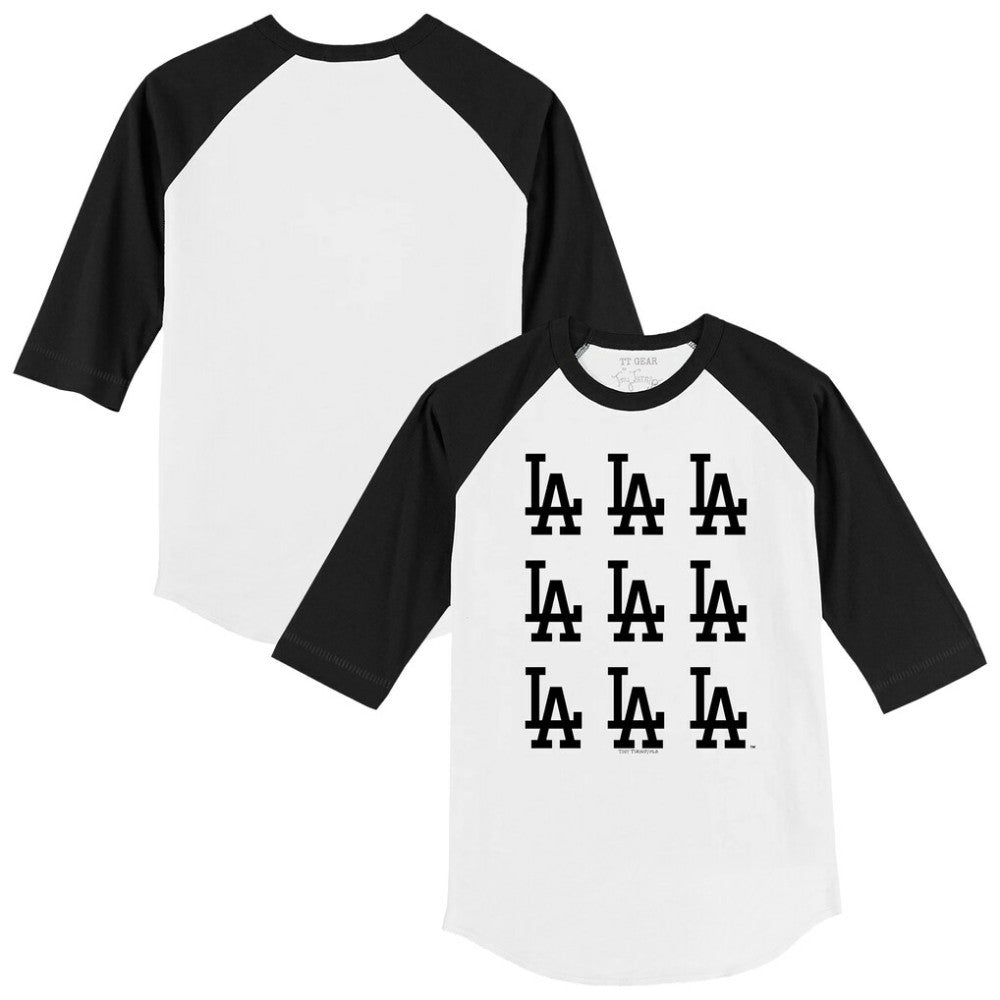 MLB Los Angeles Dodgers Tiny Turnip Youth Logo Grid Raglan 3/4-Sleeve T-Shirt