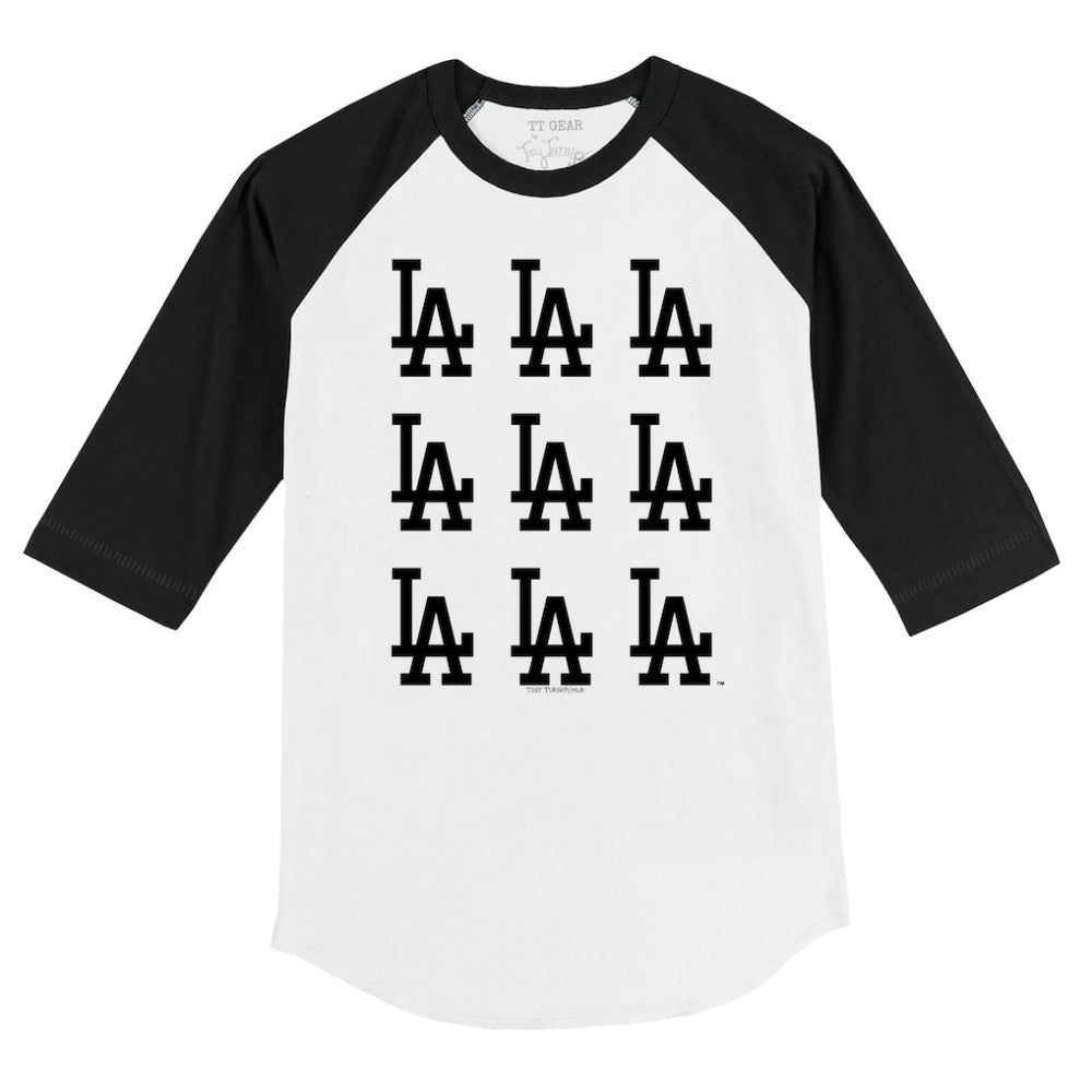 MLB Los Angeles Dodgers Tiny Turnip Youth Logo Grid Raglan 3/4-Sleeve T-Shirt