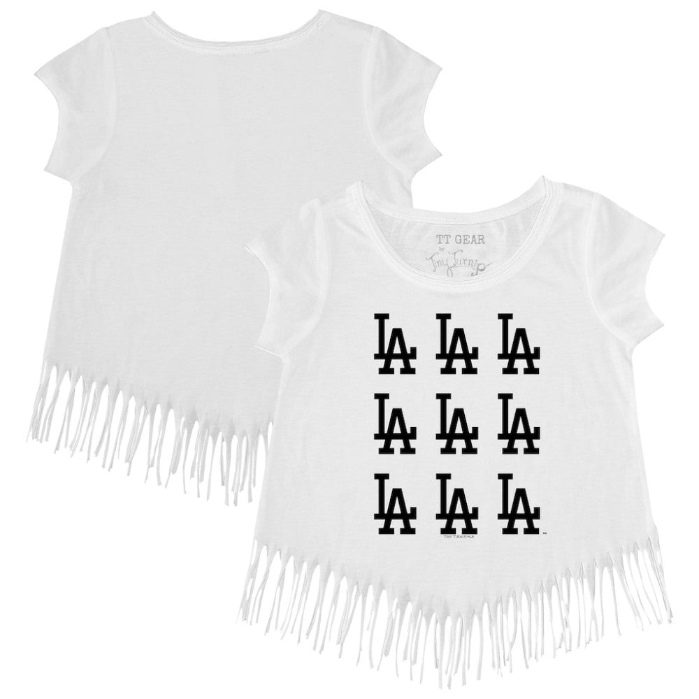 MLB Los Angeles Dodgers Tiny Turnip Girls Youth Logo Grid Fringe T-Shirt