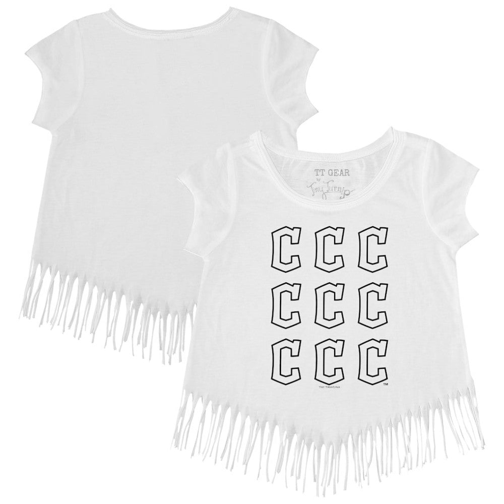 MLB Cleveland Guardians Tiny Turnip Girls Youth Logo Grid Fringe T-Shirt