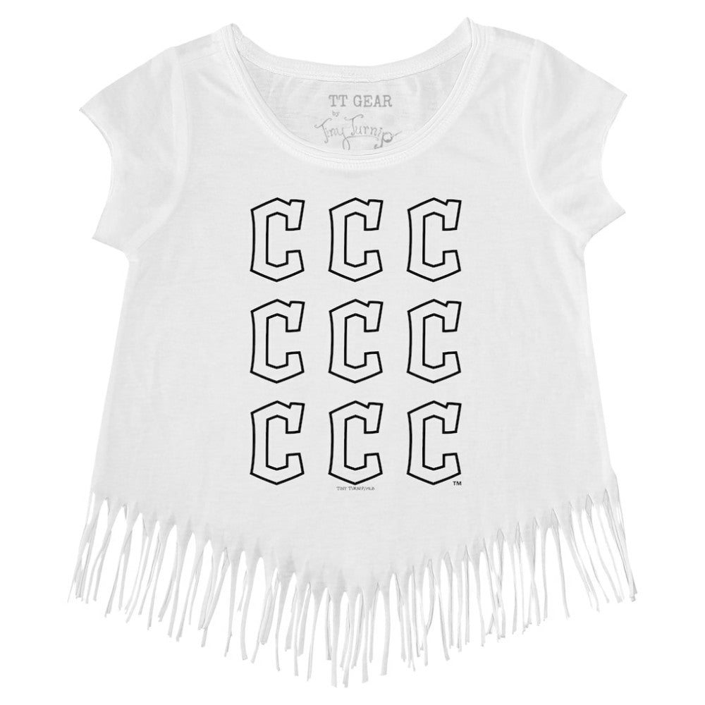 MLB Cleveland Guardians Tiny Turnip Girls Youth Logo Grid Fringe T-Shirt